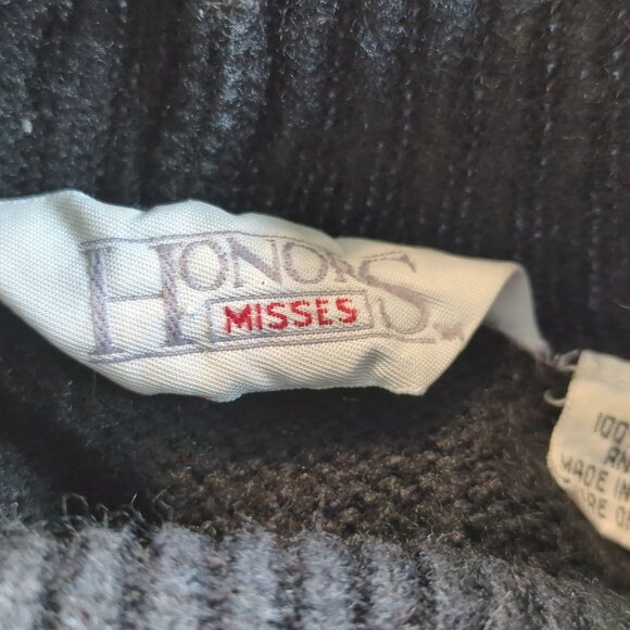 Vintage Honors Misses Sweater Women’s L Black White Floral Embroidered Argyle - Picture 5 of 12